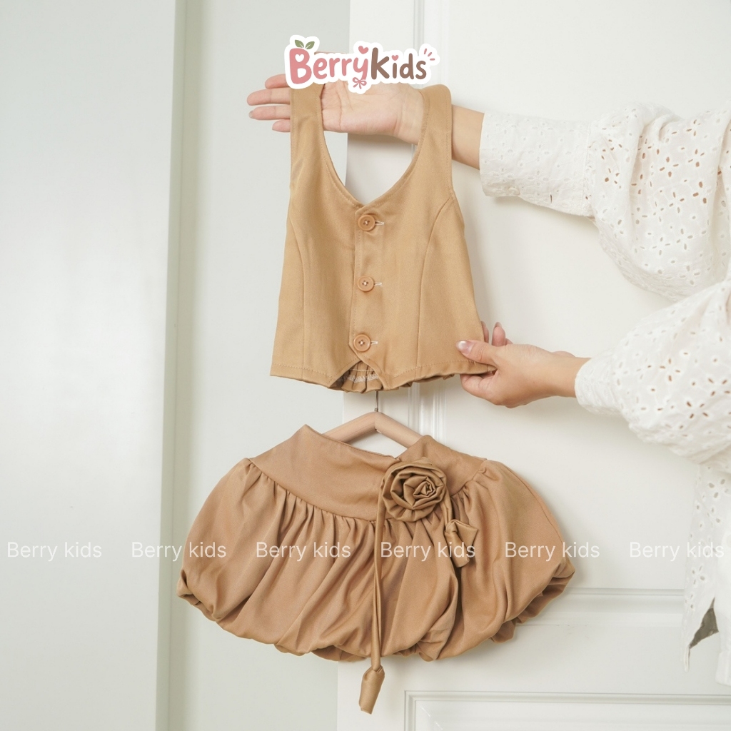Set Áo Ghi Lê Phối Chân Váy Bí Cho Bé Gái Set Váy Bé Gái Áo Yếm Sành Điệu Lưng Chun