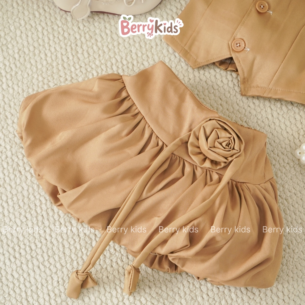 Set Áo Ghi Lê Phối Chân Váy Bí Cho Bé Gái Set Váy Bé Gái Áo Yếm Sành Điệu Lưng Chun