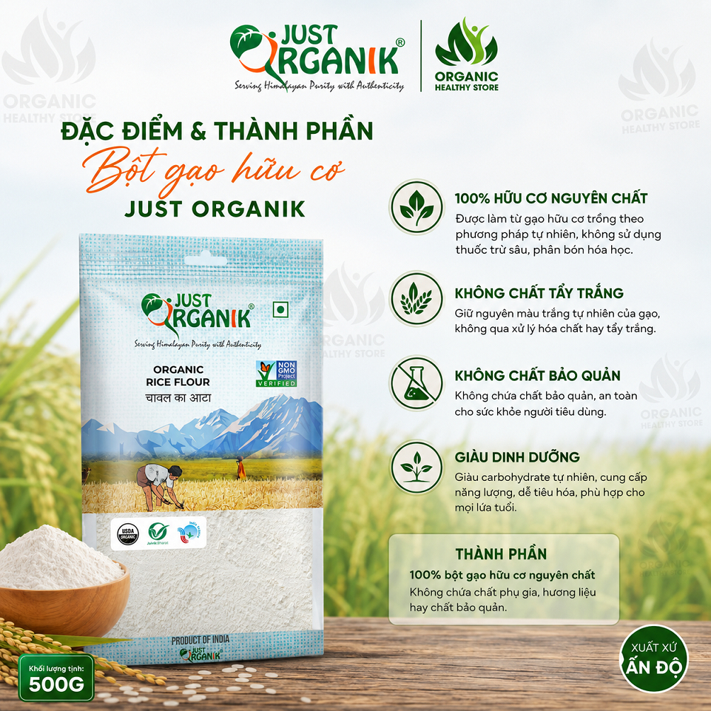 Bột gạo hữu cơ Just Organik Rice Flour 500g