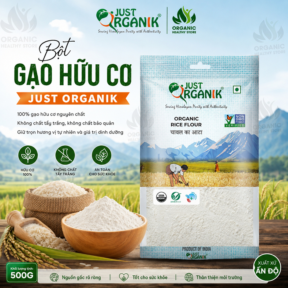 Bột gạo hữu cơ Just Organik Rice Flour 500g