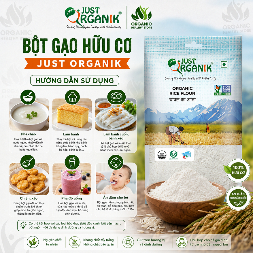 Bột gạo hữu cơ Just Organik Rice Flour 500g