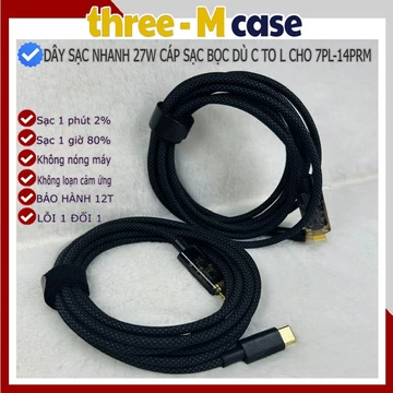 Dây Sạc Nhanh ,Cáp Sạc Nhanh PD 27W ,Dây Sạc Bọc Dù C to L Cho iP 7Plus-14PRM