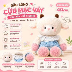 Gấu Bông Cừu Mặc Váy 40cm Cao Cấp – Thú Nhồi Bông Cừu Dễ Thương, Mềm Mịn, Quà Tặng Cho Bé Gái