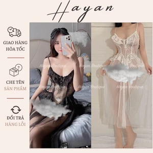 HT284 Váy ngủ sexy dáng dài tiểu thư dây đan v1,đồ ngủ ren xuyên thấu mềm mại gợi cảm HT284