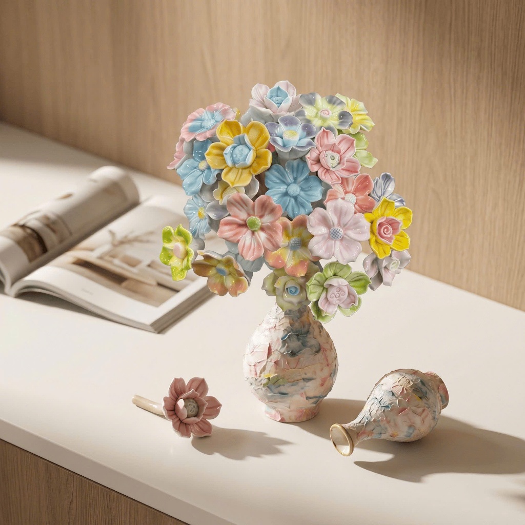 Set 12 Bông Hoa Gốm Sứ Thủ Công Cảnh Đức Trấn - Bộ Hoa Gốm Sứ Decor Để Bàn