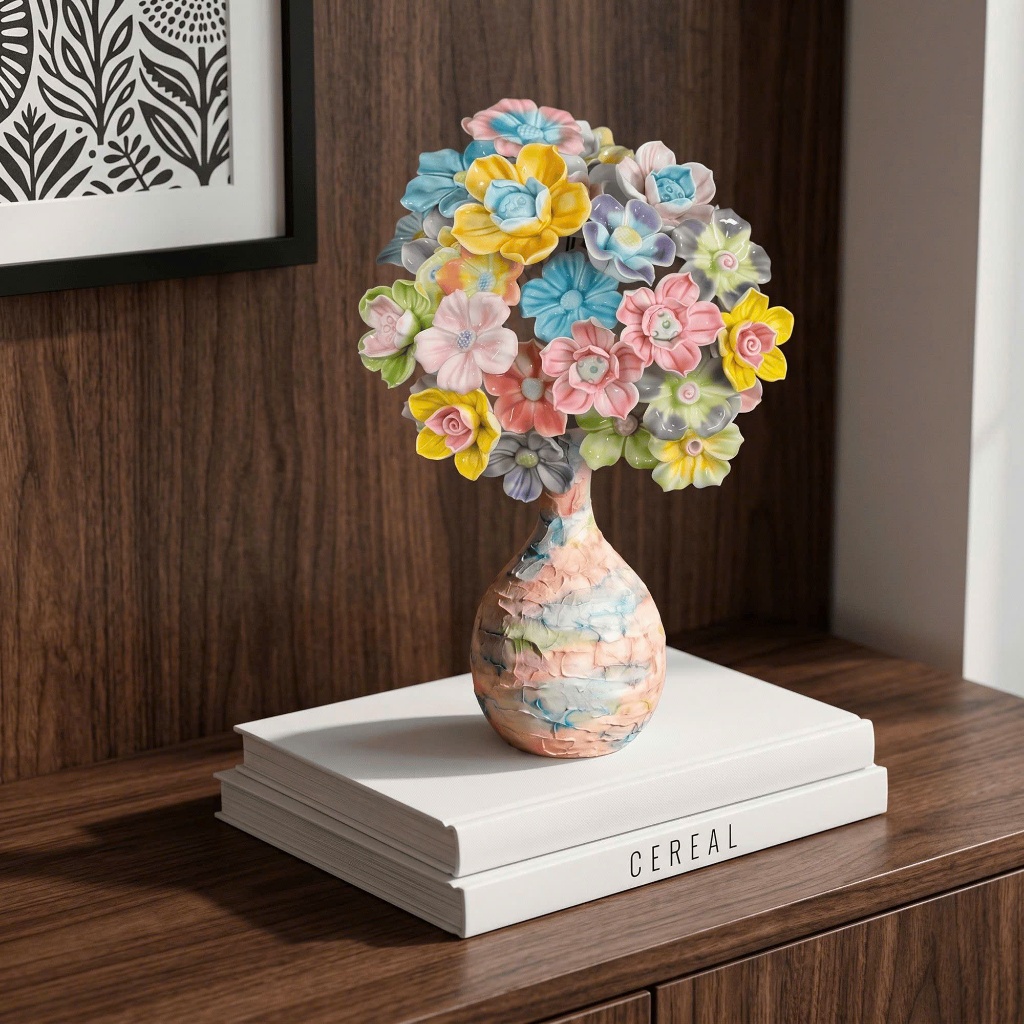 Set 12 Bông Hoa Gốm Sứ Thủ Công Cảnh Đức Trấn - Bộ Hoa Gốm Sứ Decor Để Bàn