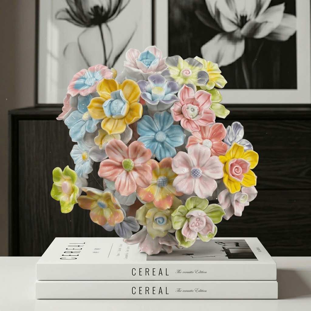 Set 12 Bông Hoa Gốm Sứ Thủ Công Cảnh Đức Trấn - Bộ Hoa Gốm Sứ Decor Để Bàn