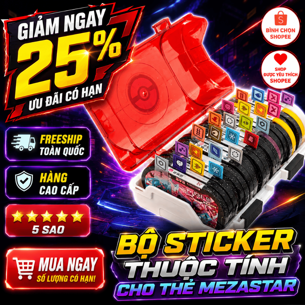 Bộ Sticker Mezastar 18 Thuộc Tính Dán Thẻ Game Chống Nước Phụ Kiện Trang Trí Thẻ Sưu Tầm