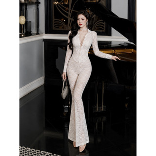 set áo ren sơ mi hoa nổi mix quần ống loe siêu sang chảnh