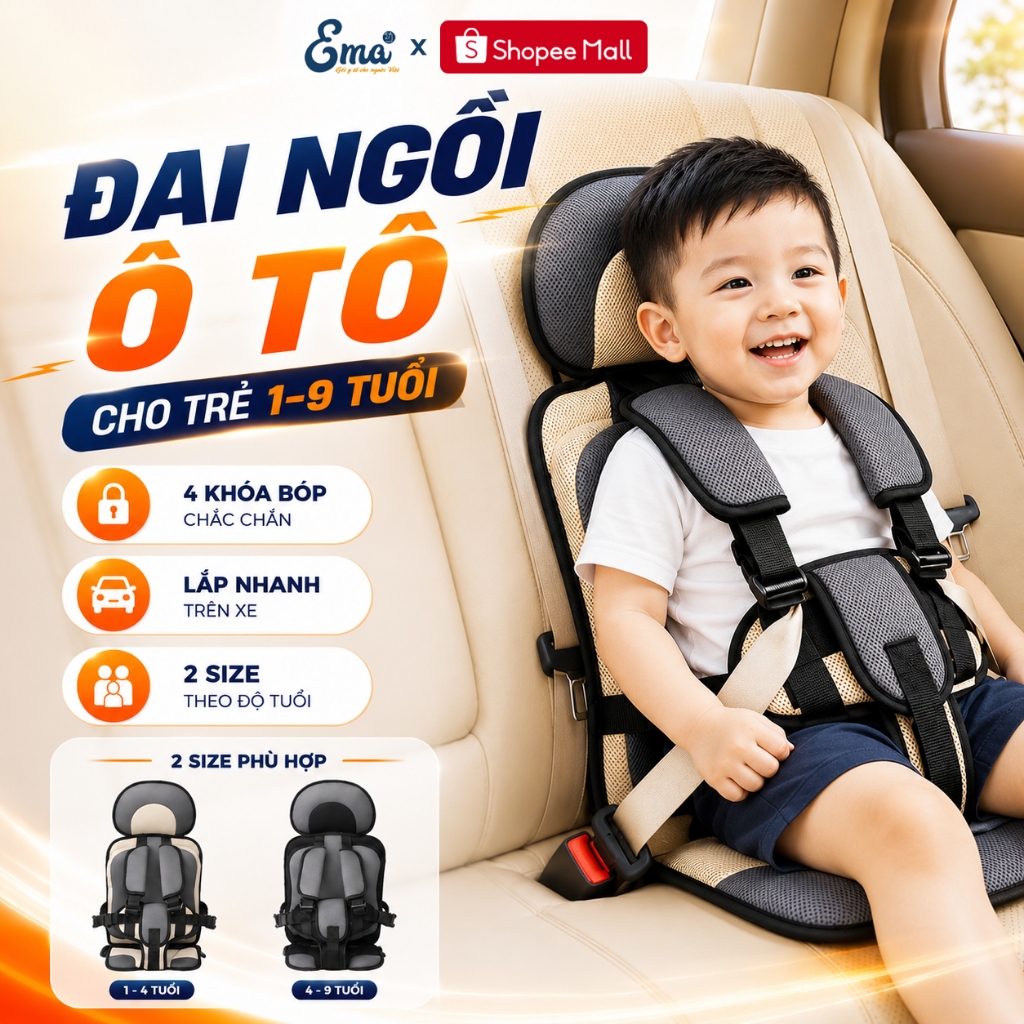 Đai ngồi ô tô cho bé EMA - Đai bảo vệ an toàn cho bé, dễ sử dụng và tiện lợi