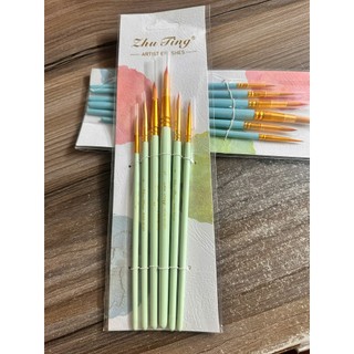 Bộ cọ vẽ Zhu Ting 6 cây - Cọ vẽ đầu tròn lông mềm cho màu nước, acrylic, gouache, cọ mỹ thuật học sinh, sinh viên