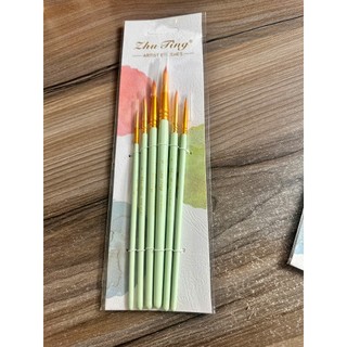 Bộ cọ vẽ Zhu Ting 6 cây - Cọ vẽ đầu tròn lông mềm cho màu nước, acrylic, gouache, cọ mỹ thuật học sinh, sinh viên