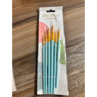 Bộ cọ vẽ Zhu Ting 6 cây - Cọ vẽ đầu tròn lông mềm cho màu nước, acrylic, gouache, cọ mỹ thuật học sinh, sinh viên