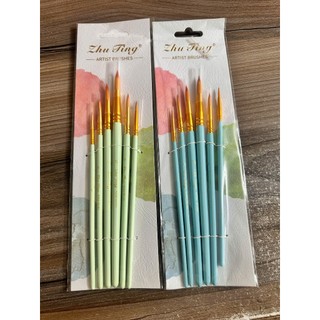 Bộ cọ vẽ Zhu Ting 6 cây - Cọ vẽ đầu tròn lông mềm cho màu nước, acrylic, gouache, cọ mỹ thuật học sinh, sinh viên