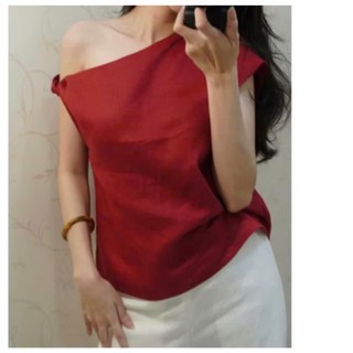Áo Linen Tưng lệch vai xoắn - A15