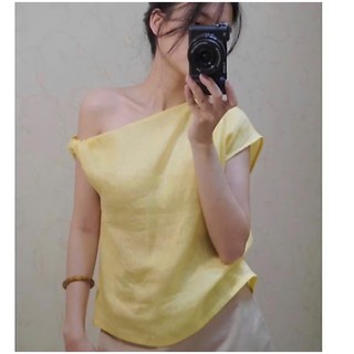 Áo Linen Tưng lệch vai xoắn - A15