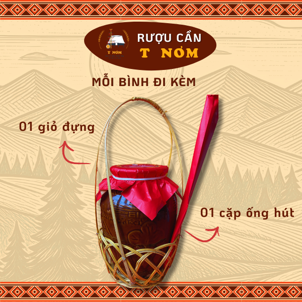 R ượu Cần T Nơm Ủ Thủ Công Truyền Thống 9 Lít ( nhóm từ 15 người) + 1 cặp ống hút