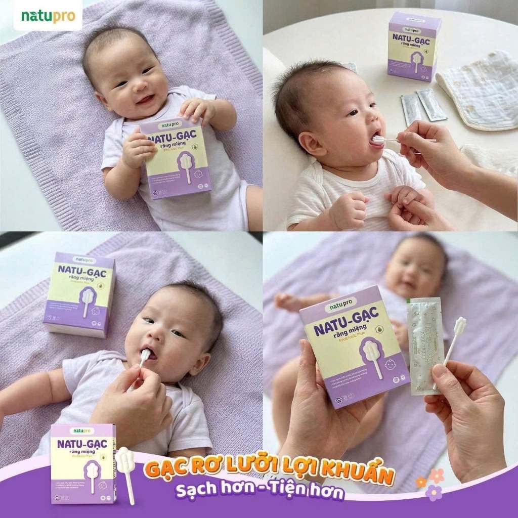 Gạc rơ lưỡi lợi khuẩn Natu - Gac plus cho bé – sạch miệng - an toàn - tiện lợi - giữ vệ sinh tuyệt đối cho bé..