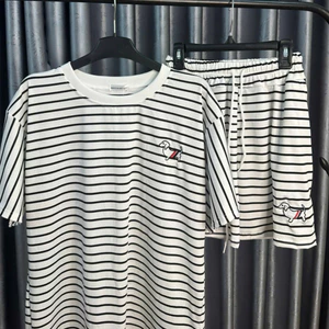 Combo 2 Bộ Giá Hời - Bộ Đùi Nữ Kẻ Vằn Thêu Logo Cún From Rộng Chất Thun Cotton Mềm, Mịn, Mát, Co Dãn