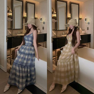 Đầm Dây Kẻ 2 Màu Vàng Xanh Maxi MNL-KS16 - Váy Dài Tôn Dáng, Thanh Lịch, Che Khuyết Điểm Siêu Hot.Phù Hợp Đi chơi,Đi Dạo