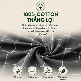 Bộ Chăn Ga Gối Cotton Thắng Lợi 5 Món Aniva Bedding Chính Hãng | Size 1m6, 1m8 | Cotton Thoáng Mát