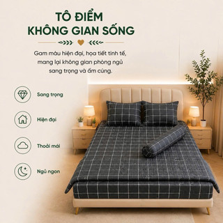 Bộ Chăn Ga Gối Cotton Thắng Lợi 5 Món Aniva Bedding Chính Hãng | Size 1m6, 1m8 | Cotton Thoáng Mát