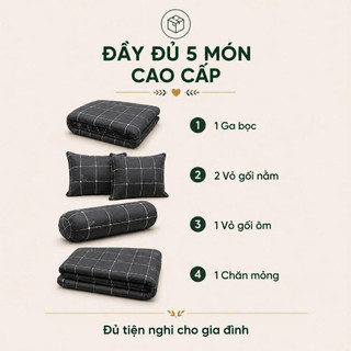 Bộ Chăn Ga Gối Cotton Thắng Lợi 5 Món Aniva Bedding Chính Hãng | Size 1m6, 1m8 | Cotton Thoáng Mát