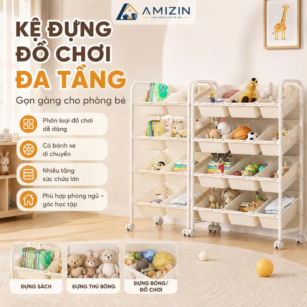 KỆ ĐỂ SÁCH GIÁ CHIA ĐỒ CHƠI CHO TRẺ EM YTC HOUSE AMIZIN