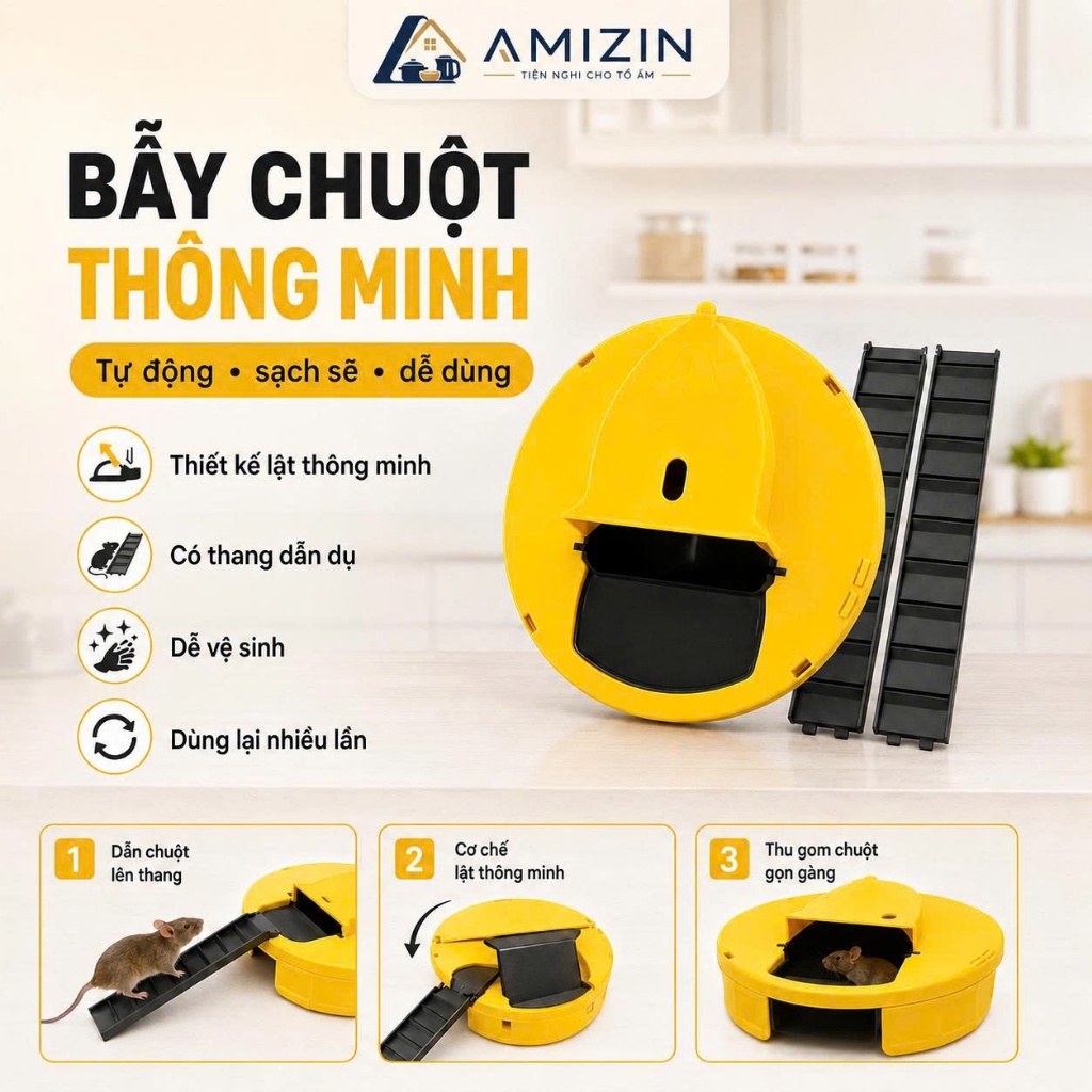 Bẫy chuột thông minh tự động hiệu quả, Nắp bẫy chuột thông minh nắp trượt tự động bập bênh thùng nhựa