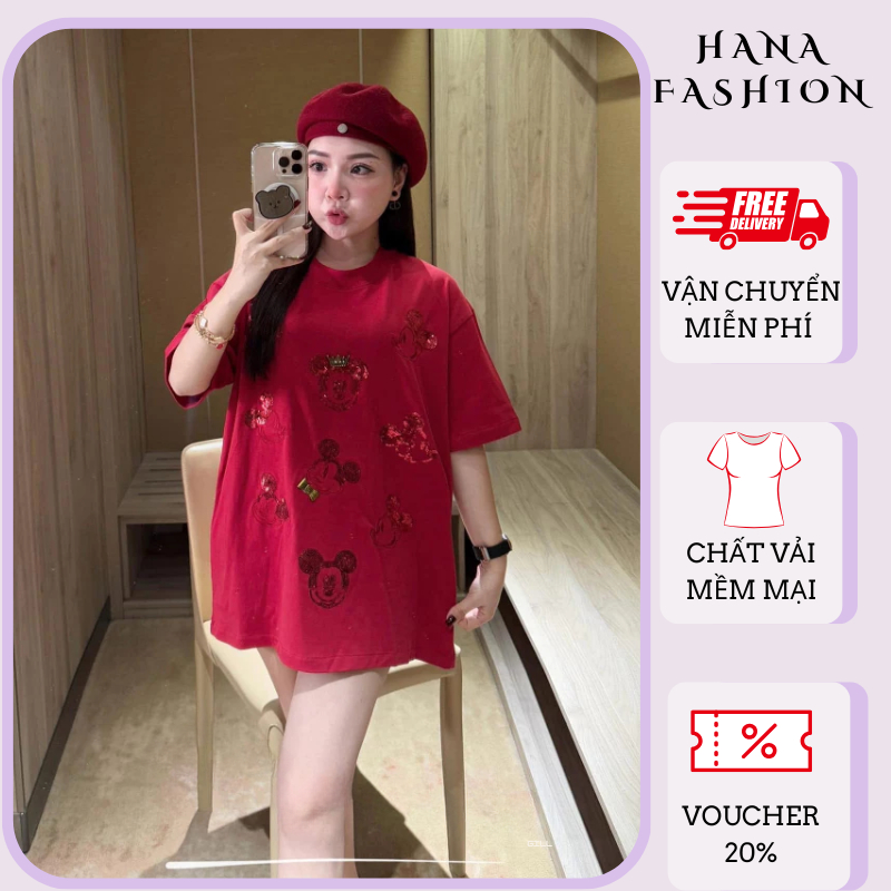 Áo thun nữ form rộng tay lỡ đính đá kim sa hình hoạt hình lấp lánh mốt giấu quần ulzzang HCOM25077