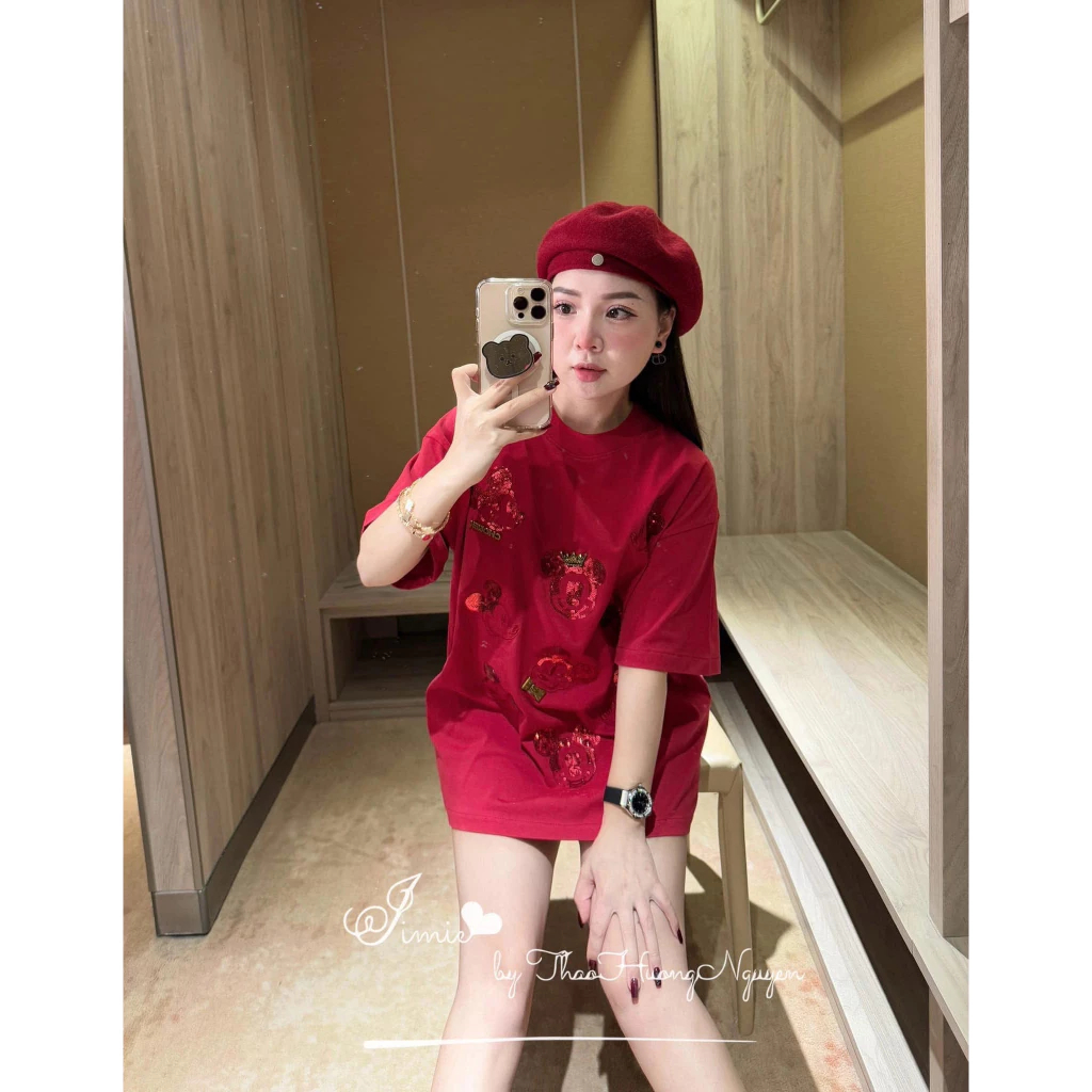 Áo thun nữ form rộng tay lỡ đính đá kim sa hình hoạt hình lấp lánh mốt giấu quần ulzzang HCOM25077