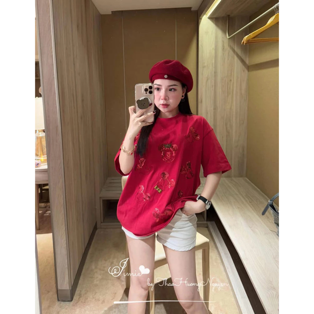Áo thun nữ form rộng tay lỡ đính đá kim sa hình hoạt hình lấp lánh mốt giấu quần ulzzang HCOM25077