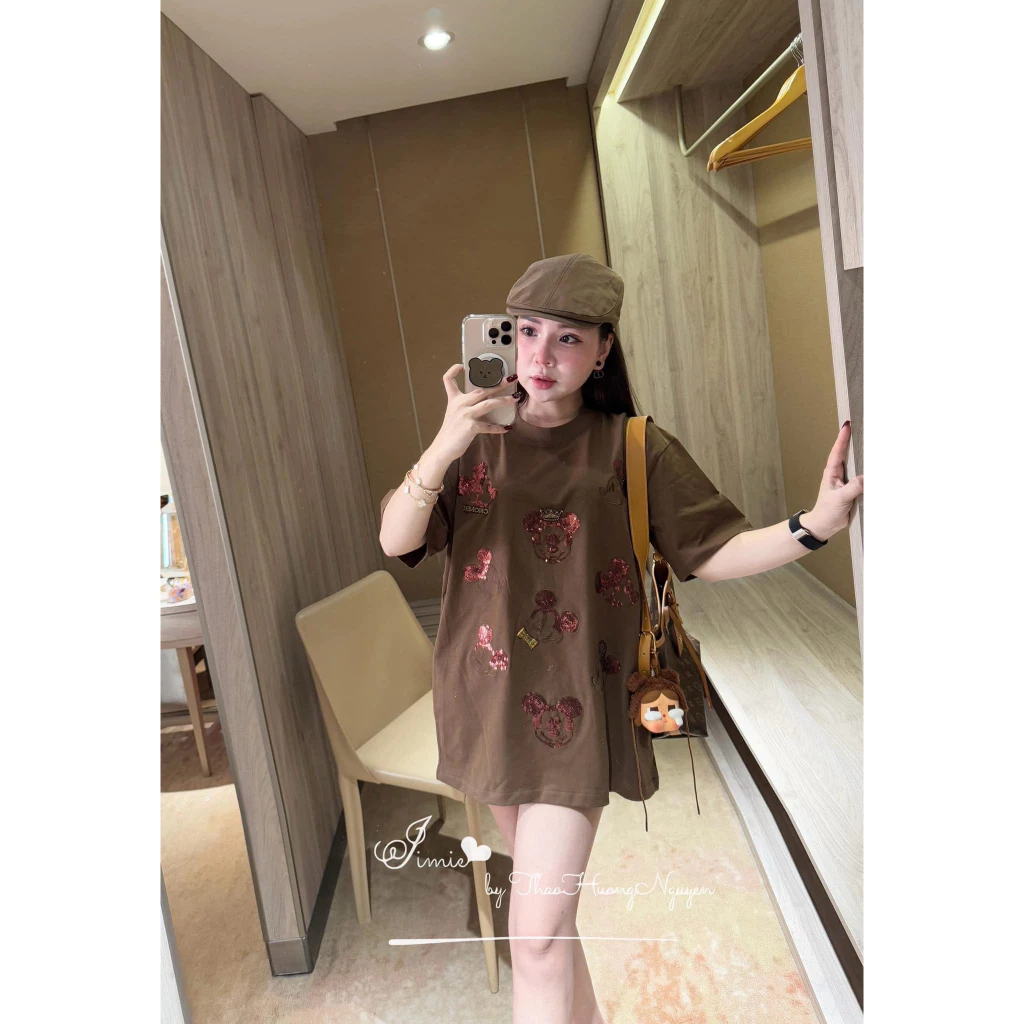 Áo thun nữ form rộng tay lỡ đính đá kim sa hình hoạt hình lấp lánh mốt giấu quần ulzzang HCOM25077