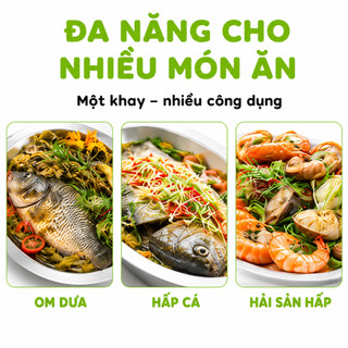 Khay Cá Chép Om Dưa Inox Kèm Rổ Hấp GD77 - Bộ Khay Cá Chép Om Dưa Inox Oval 50cm Có Lỗ Thoáng