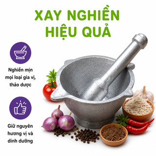 Cối Gang Đúc Nguyên Khối Kèm Chày Giã GD86 - Bộ Cối Gang Đúc Cao Cấp Giã Tỏi Ớt Tiêu Gừng