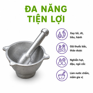 Cối Gang Đúc Nguyên Khối Kèm Chày Giã GD86 - Bộ Cối Gang Đúc Cao Cấp Giã Tỏi Ớt Tiêu Gừng