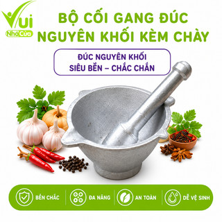 Cối Gang Đúc Nguyên Khối Kèm Chày Giã GD86 - Bộ Cối Gang Đúc Cao Cấp Giã Tỏi Ớt Tiêu Gừng