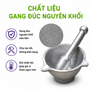 Cối Gang Đúc Nguyên Khối Kèm Chày Giã GD86 - Bộ Cối Gang Đúc Cao Cấp Giã Tỏi Ớt Tiêu Gừng