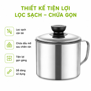 Ca Lọc Dầu Mỡ Inox Kèm Lưới Lọc Siêu Mịn GD107 - Bình Lọc Dầu Ăn Inox Dễ Tháo Rời Vệ Sinh