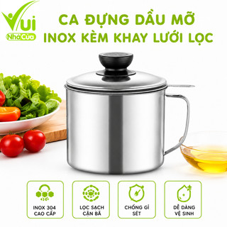 Ca Lọc Dầu Mỡ Inox Kèm Lưới Lọc Siêu Mịn GD107 - Bình Lọc Dầu Ăn Inox Dễ Tháo Rời Vệ Sinh