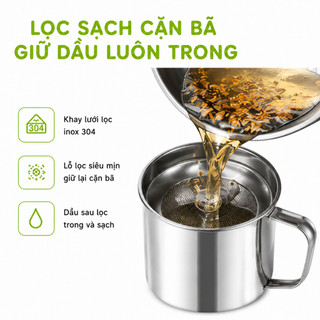 Ca Lọc Dầu Mỡ Inox Kèm Lưới Lọc Siêu Mịn GD107 - Bình Lọc Dầu Ăn Inox Dễ Tháo Rời Vệ Sinh