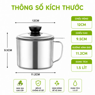 Ca Lọc Dầu Mỡ Inox Kèm Lưới Lọc Siêu Mịn GD107 - Bình Lọc Dầu Ăn Inox Dễ Tháo Rời Vệ Sinh
