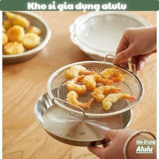 Khay Ráo Dầu Inox 304 Kèm Vỉ Lưới, Khay Hứng Dầu Nồi Chiên Không Dầu Chiên Rán Có Quai 20cm 22cm