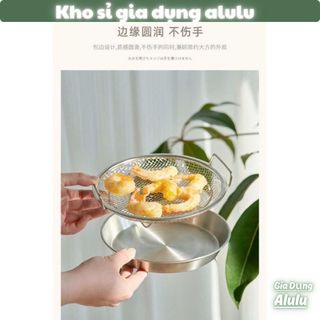 Khay Ráo Dầu Inox 304 Kèm Vỉ Lưới, Khay Hứng Dầu Nồi Chiên Không Dầu Chiên Rán Có Quai 20cm 22cm