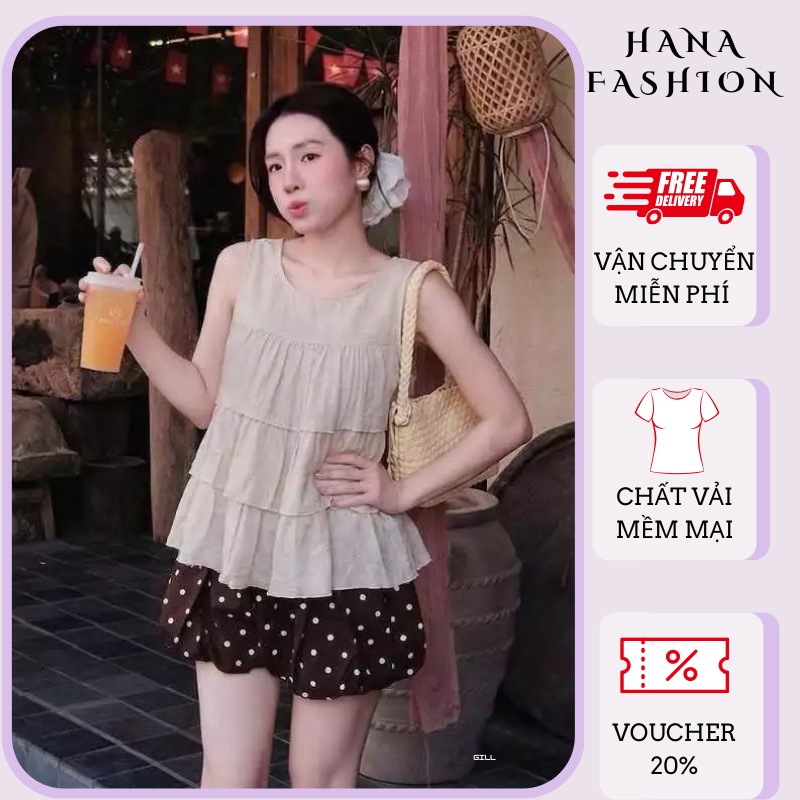 Áo đũi sát nách nữ dáng babydoll 3 tầng xòe rộng bồng bềnh che khuyết điểm bụng mỡ hè HCOM27715
