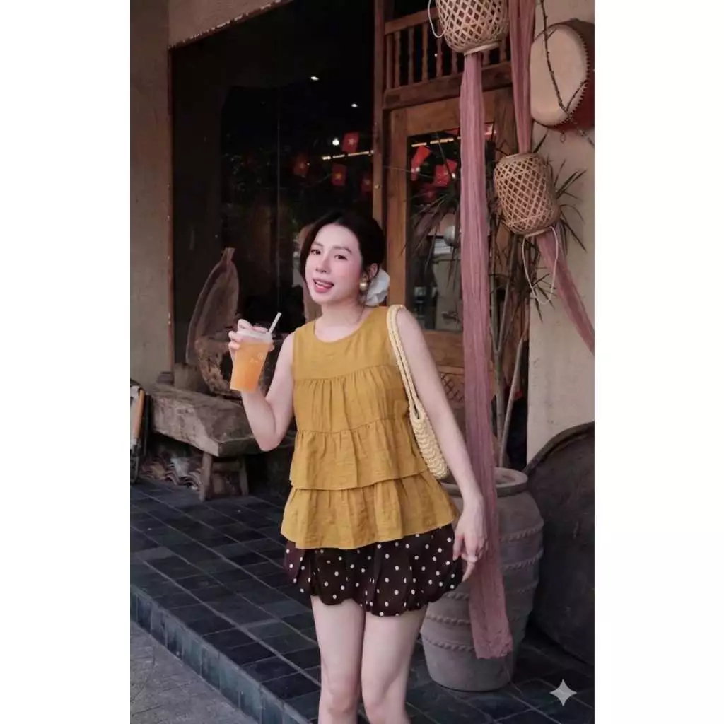Áo đũi sát nách nữ dáng babydoll 3 tầng xòe rộng bồng bềnh che khuyết điểm bụng mỡ hè HCOM27715