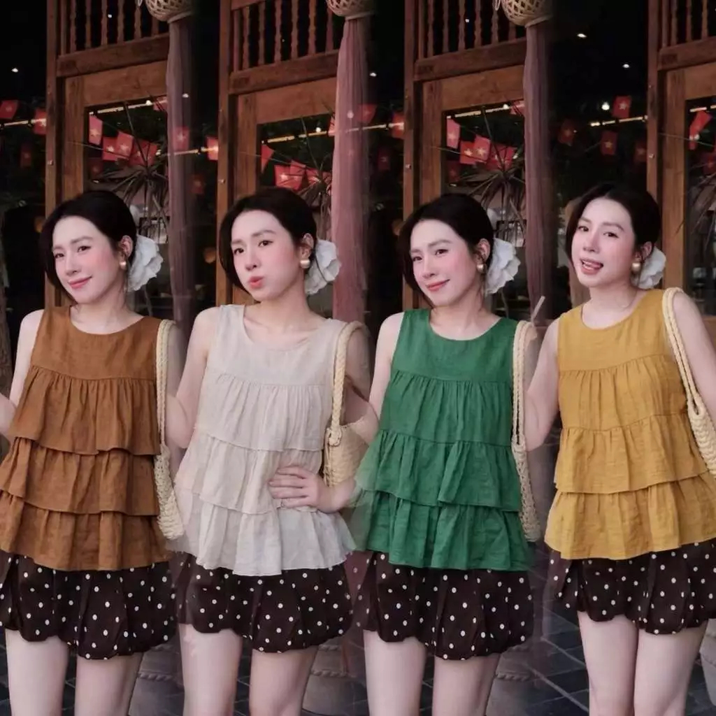 Áo đũi sát nách nữ dáng babydoll 3 tầng xòe rộng bồng bềnh che khuyết điểm bụng mỡ hè HCOM27715