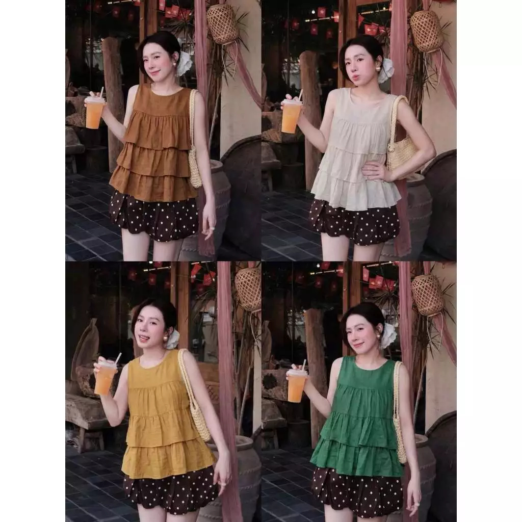 Áo đũi sát nách nữ dáng babydoll 3 tầng xòe rộng bồng bềnh che khuyết điểm bụng mỡ hè HCOM27715