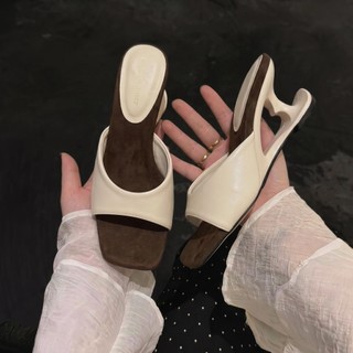(3 màu) Dép Guốc Cao Gót 7cm Mũi Vuông Quai Ngang Cong Mảnh Chất Lụa Mềm Êm Thiết Kế Mới - D76