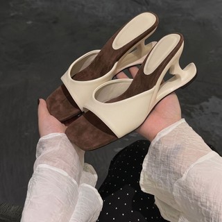 (3 màu) Dép Guốc Cao Gót 7cm Mũi Vuông Quai Ngang Cong Mảnh Chất Lụa Mềm Êm Thiết Kế Mới - D76